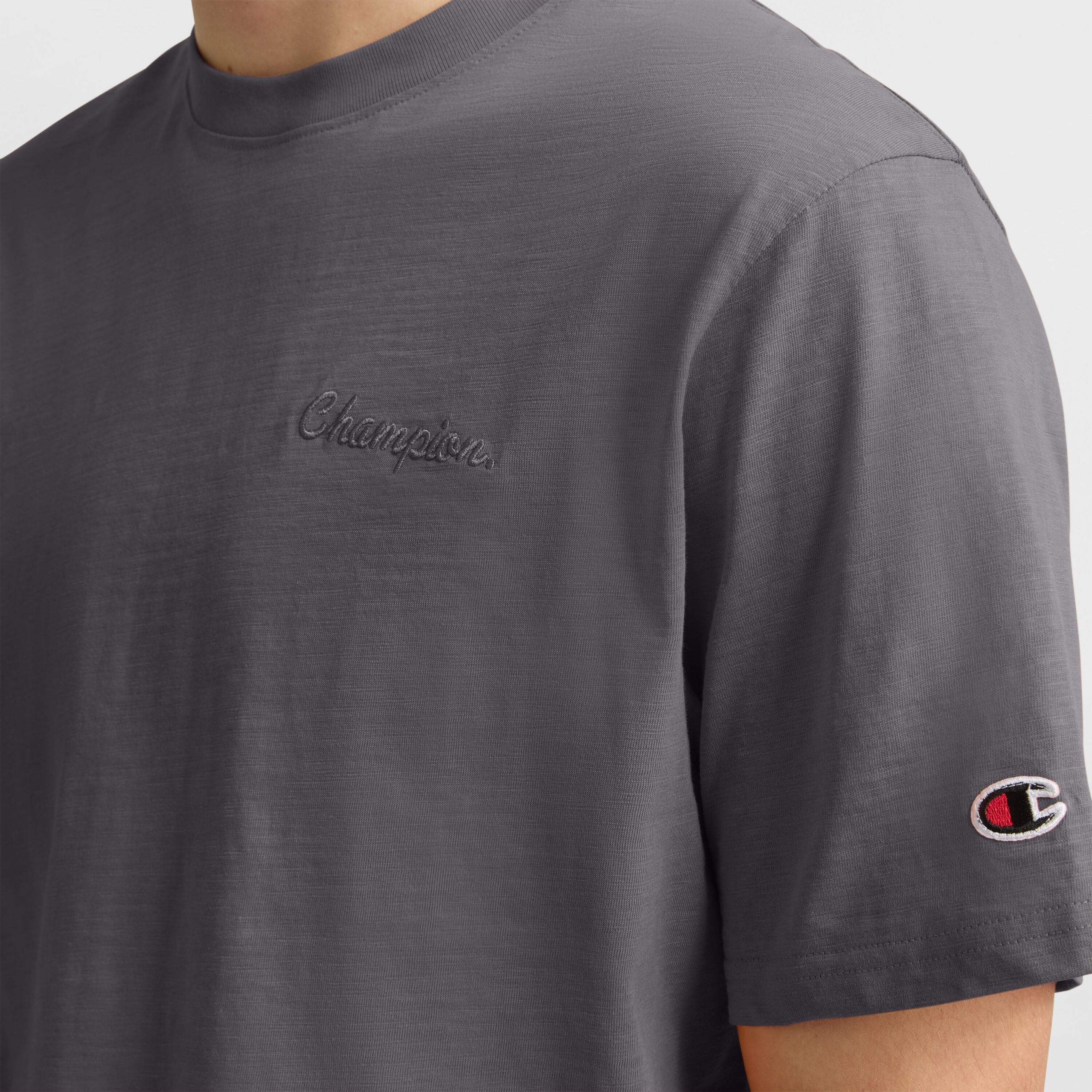 Curved Hem Slub T-Shirt. Embroidered Script - Image 2