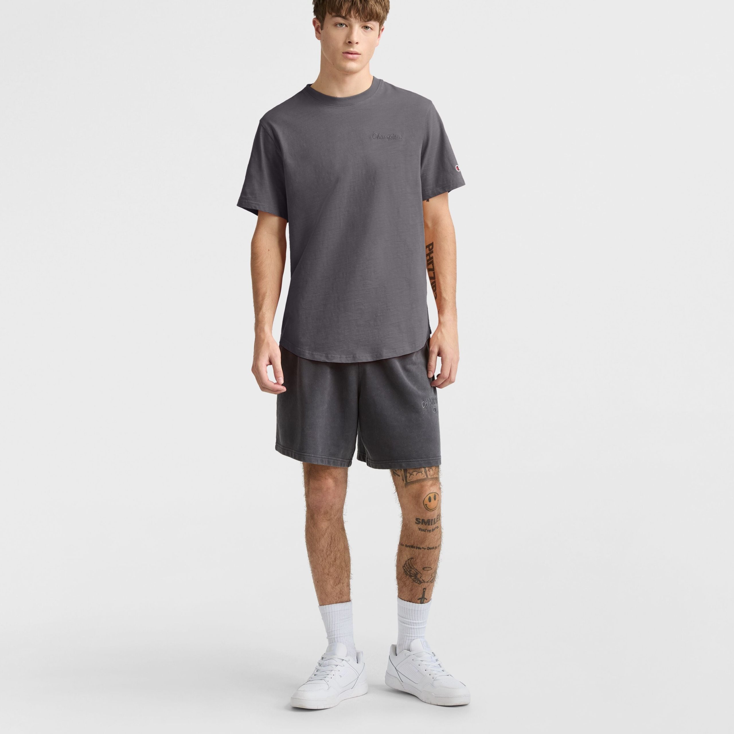 Curved Hem Slub T-Shirt. Embroidered Script - Image 3