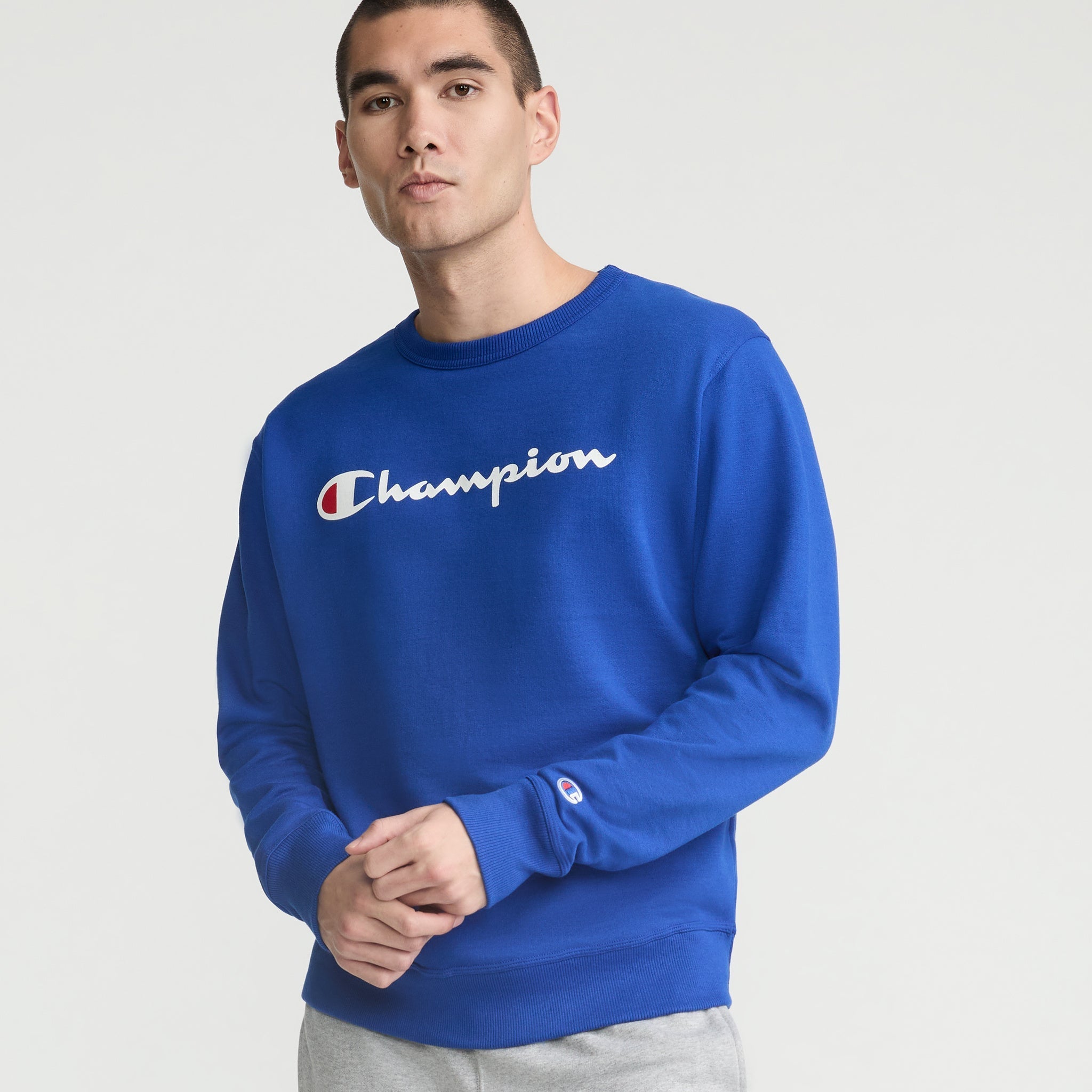 Powerblend Crewneck Sweatshirt. Classic Script Logo