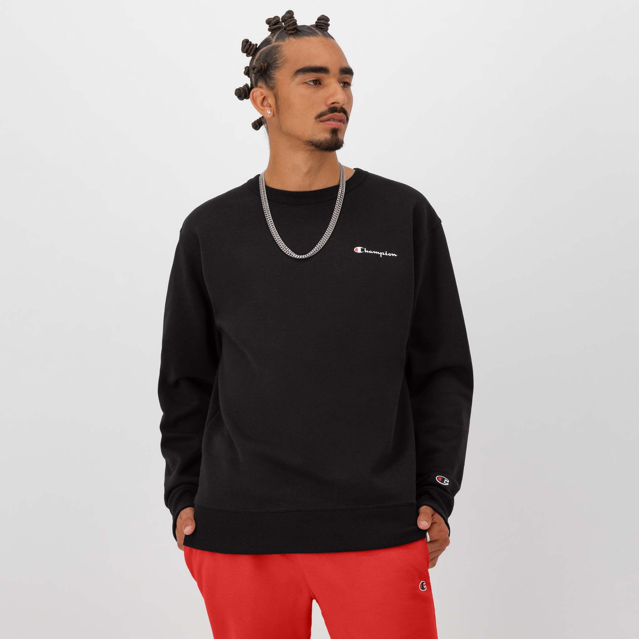 Powerblend Crewneck Sweatshirt. Left Script Logo