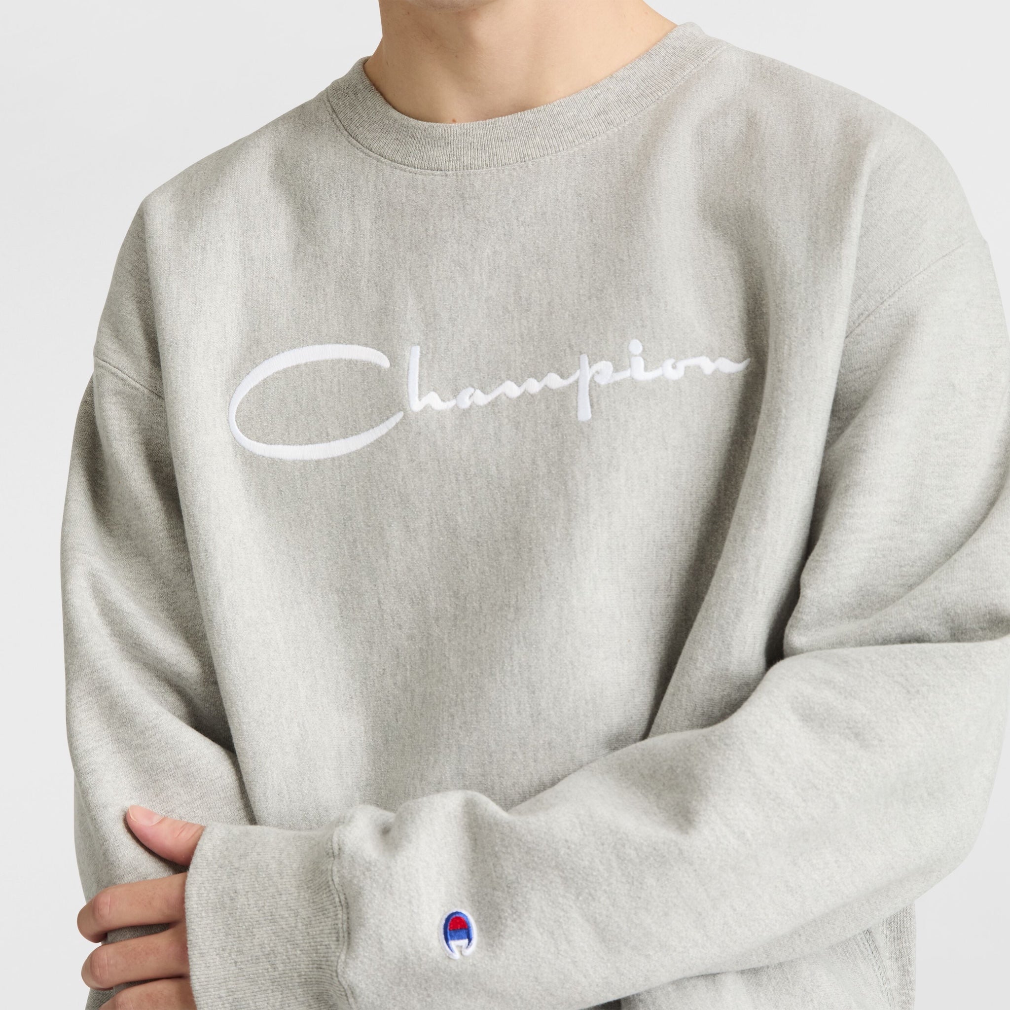 Reverse Weave Crewneck Sweatshirt. White Vintage Script Logo - Image 3
