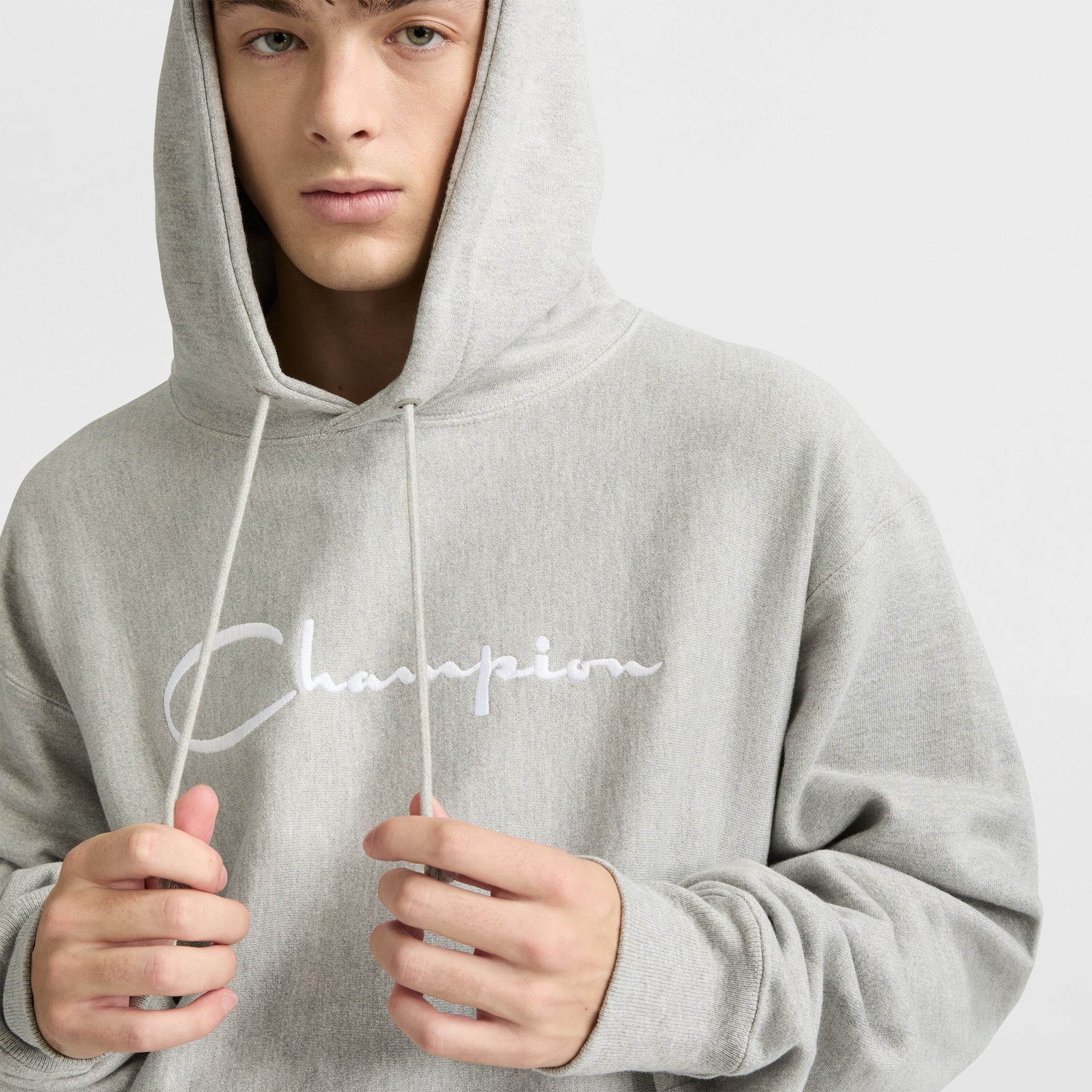 Reverse Weave Hoodie. White Vintage Script Logo - Image 3