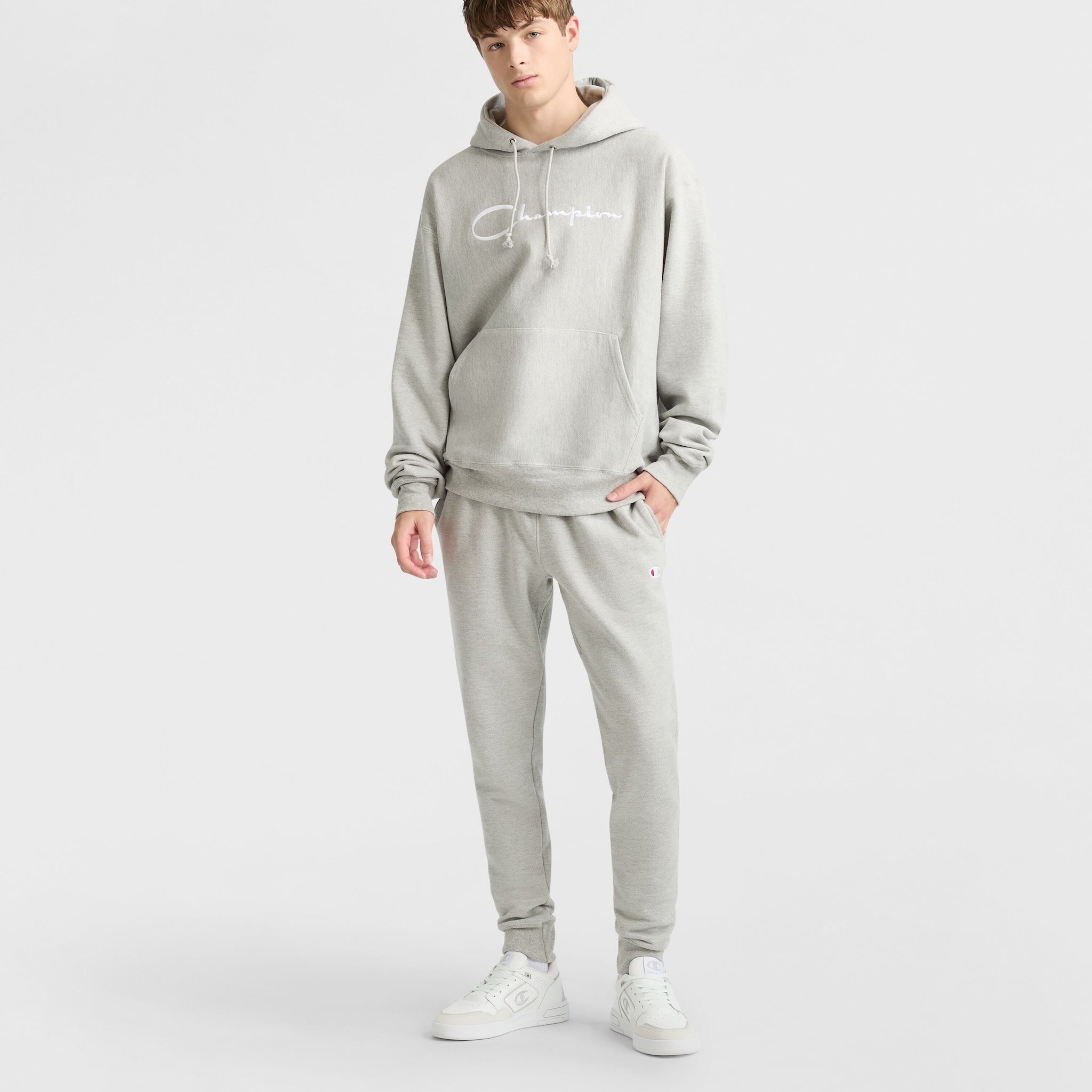 Reverse Weave Hoodie. White Vintage Script Logo - Image 4