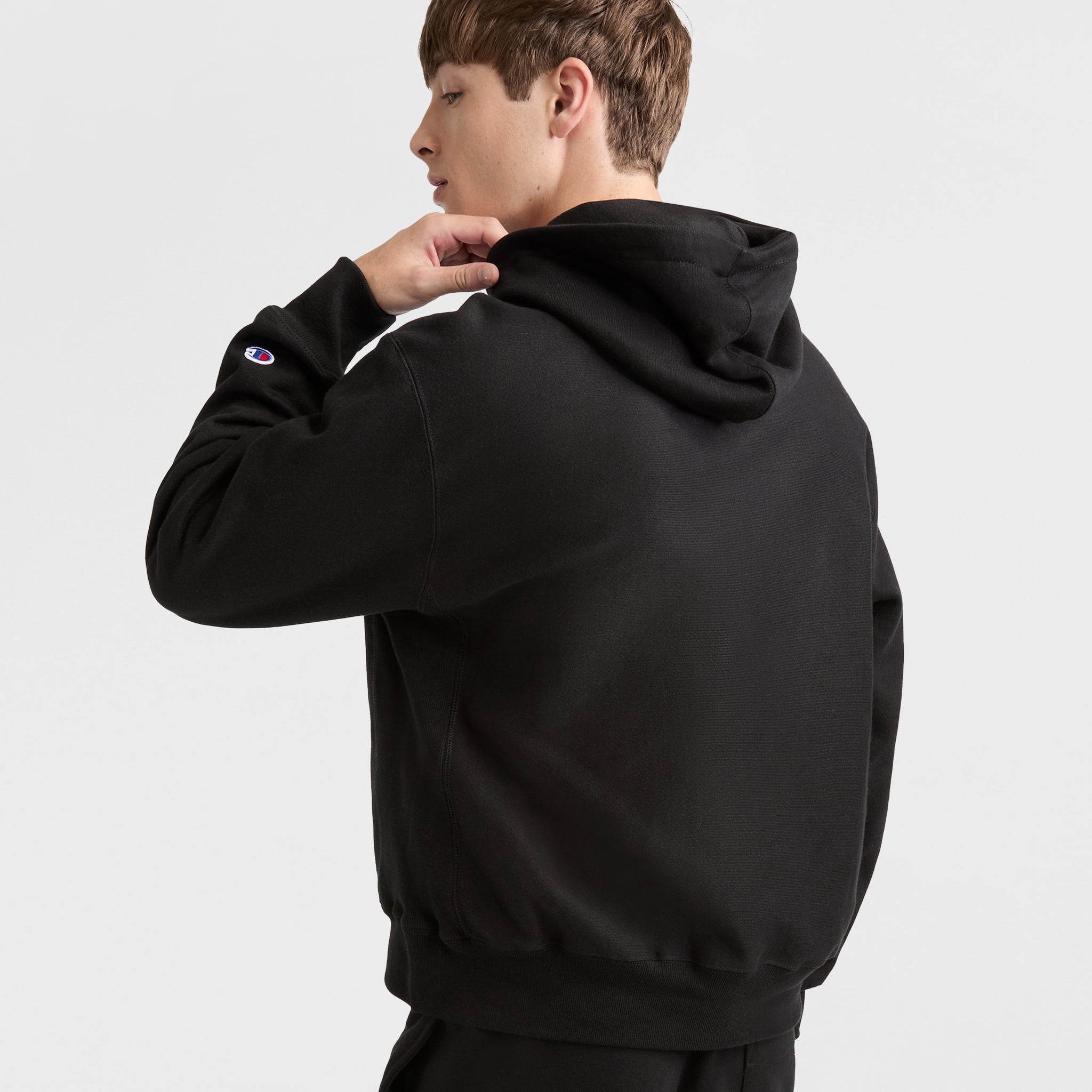 Reverse Weave Hoodie. White Vintage Script Logo - Image 2