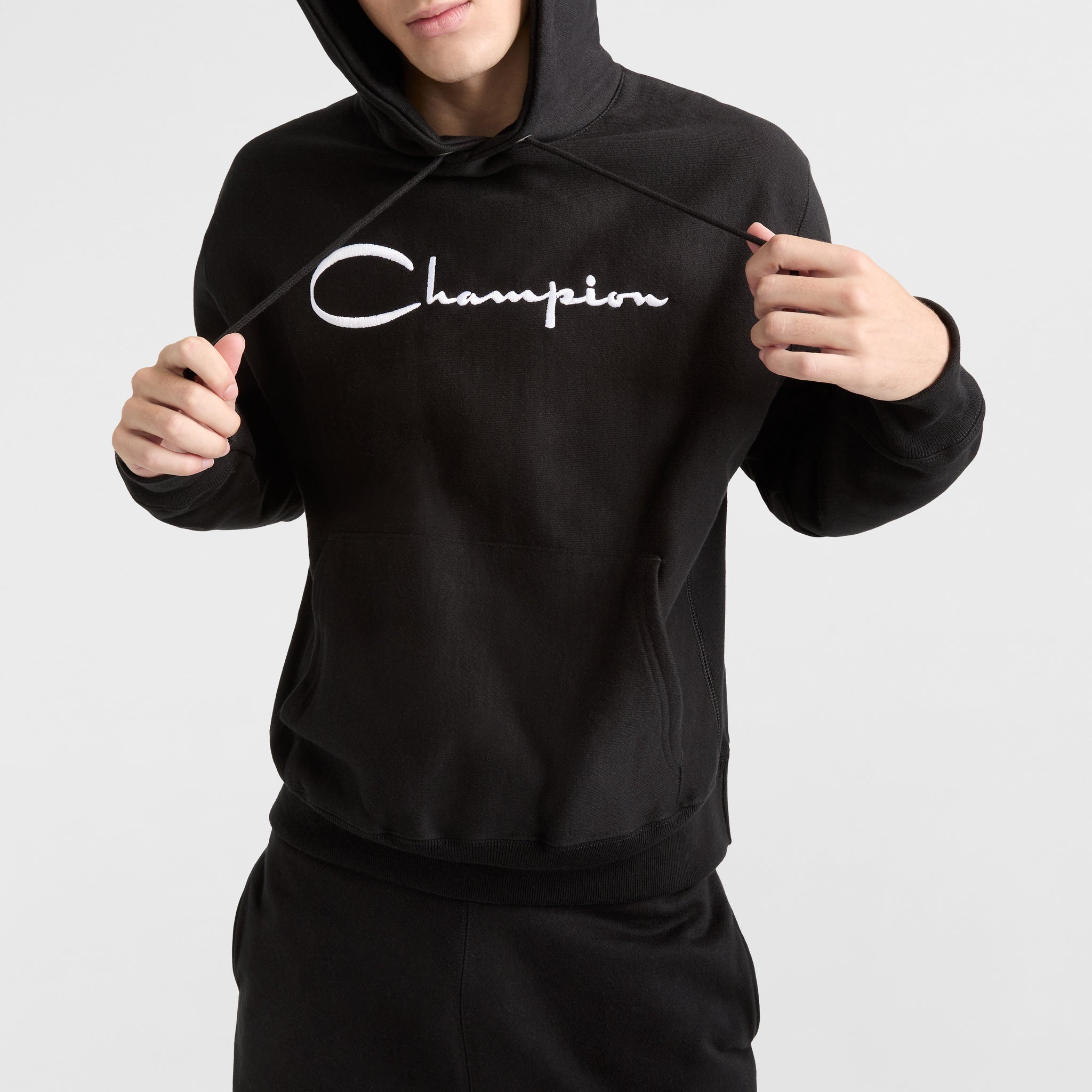 Reverse Weave Hoodie. White Vintage Script Logo - Image 3