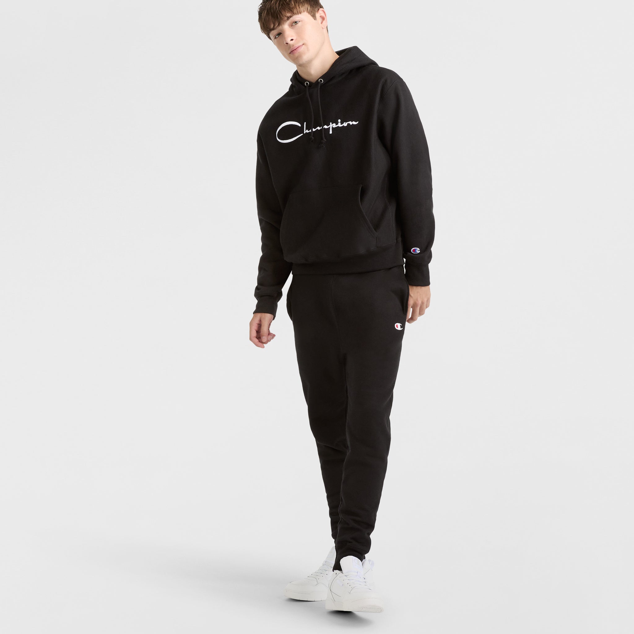 Reverse Weave Hoodie. White Vintage Script Logo - Image 4