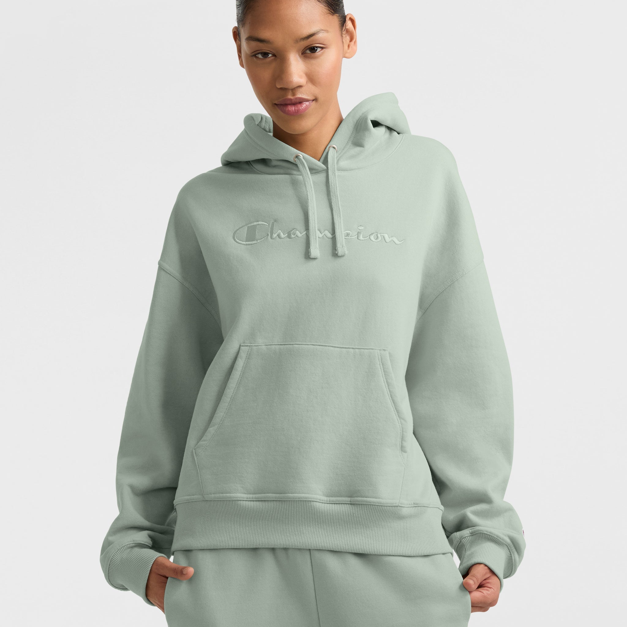 Powerblend Hoodie. Relaxed. Full Embroidered Script Logo