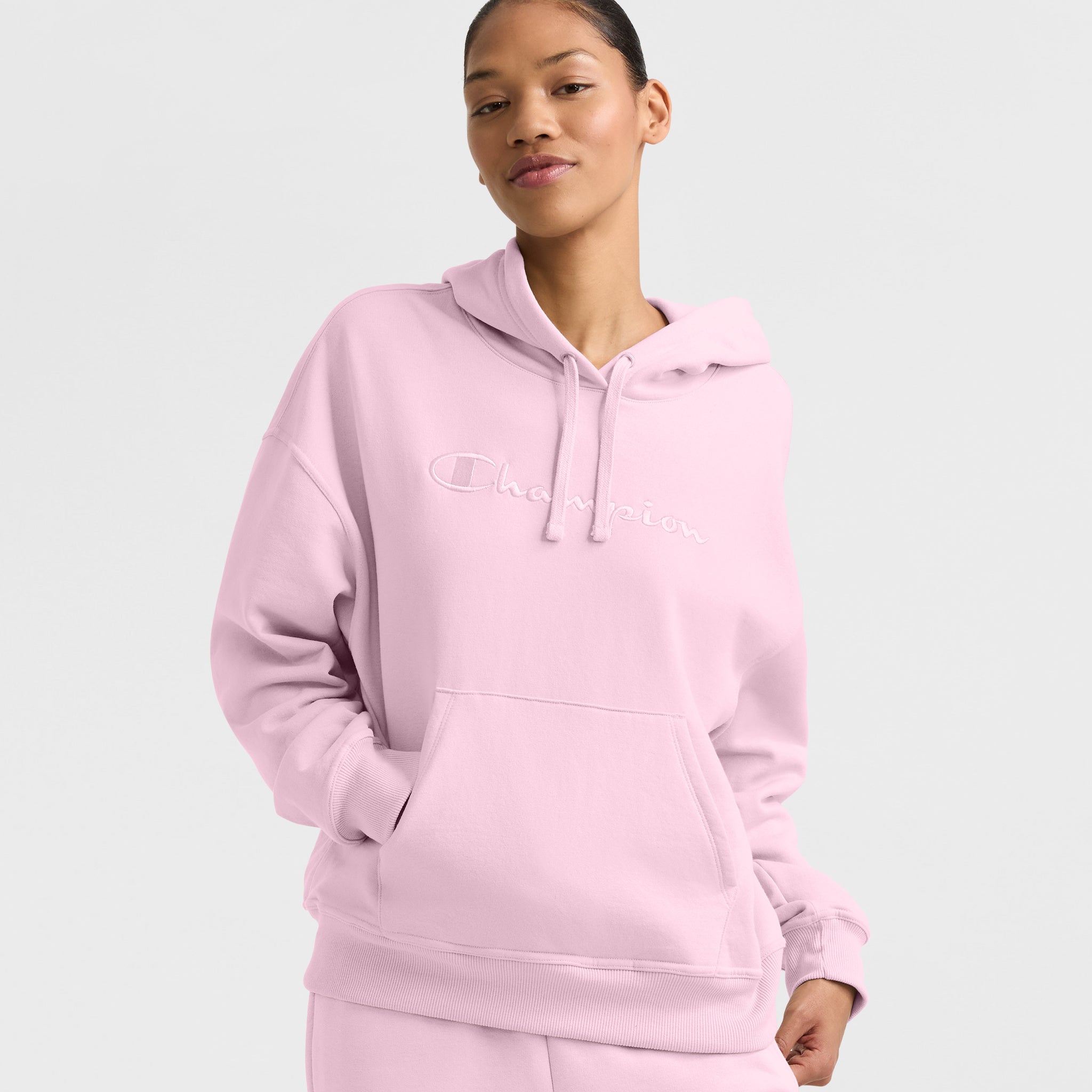 Powerblend Hoodie. Relaxed. Full Embroidered Script Logo