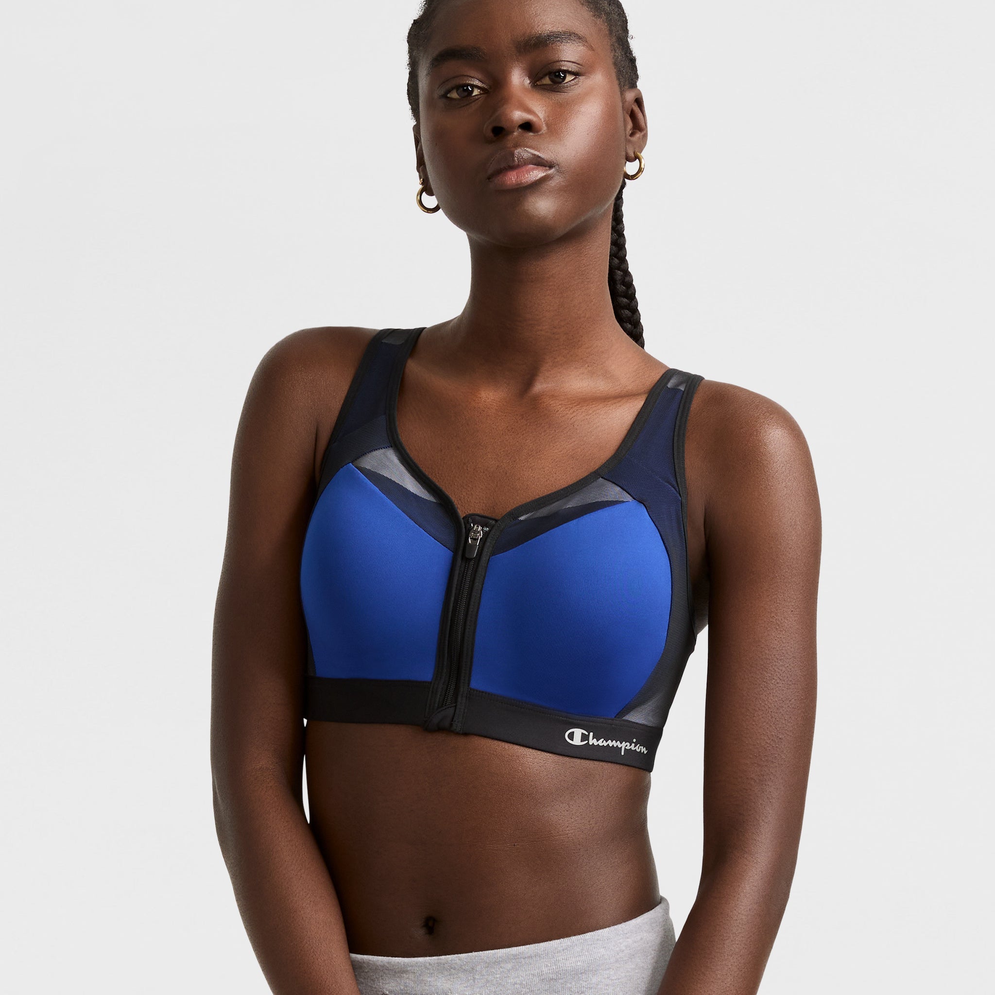 Motion Control Zip Sports Bra. Wirefree. Script Logo
