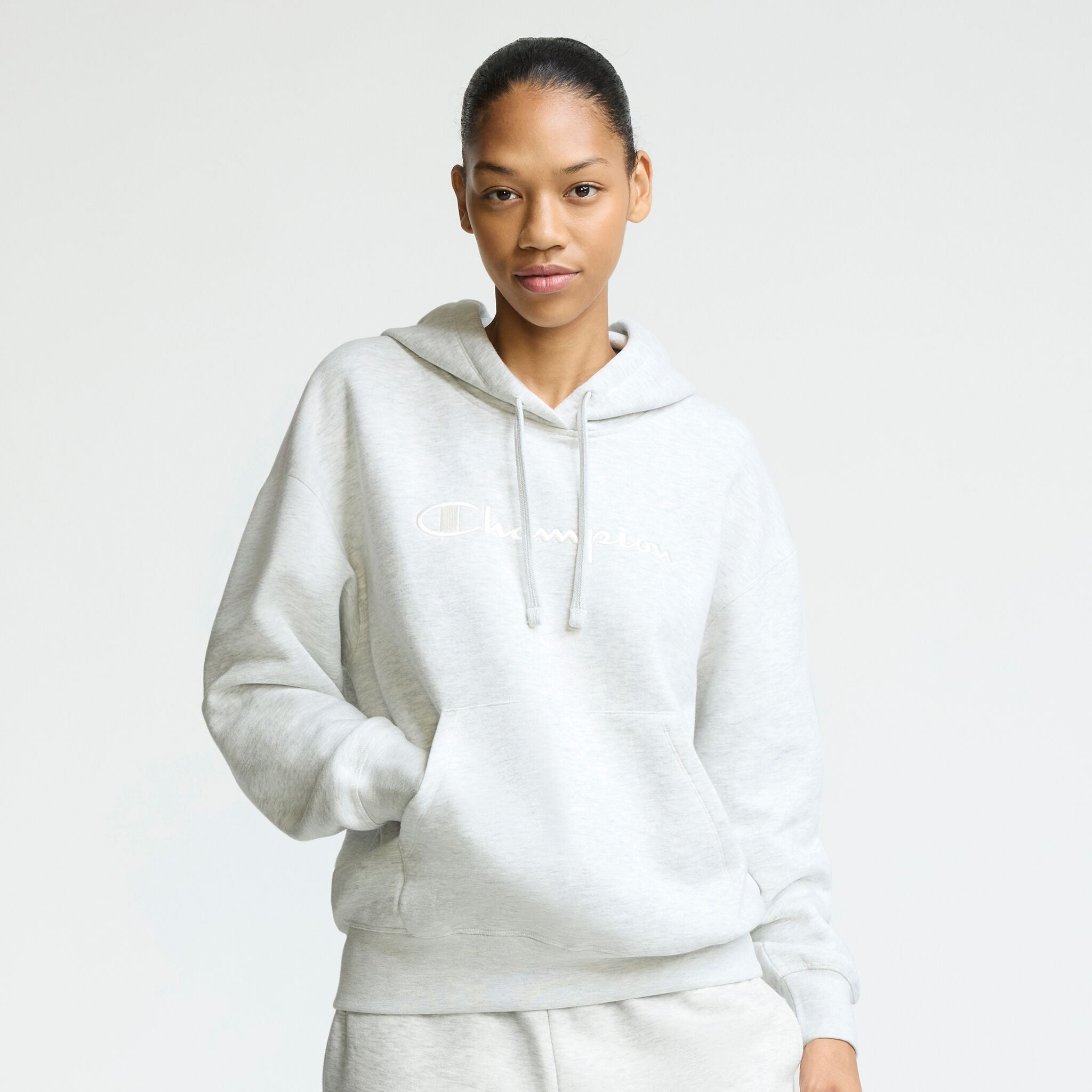 Powerblend Hoodie. Relaxed. Full Embroidered Script Logo